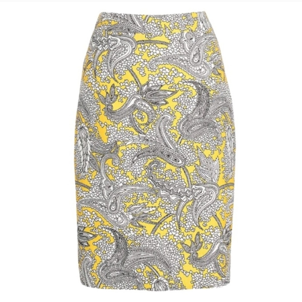 J. Crew Jacquard Pencil Skirt in Yellow Paisley